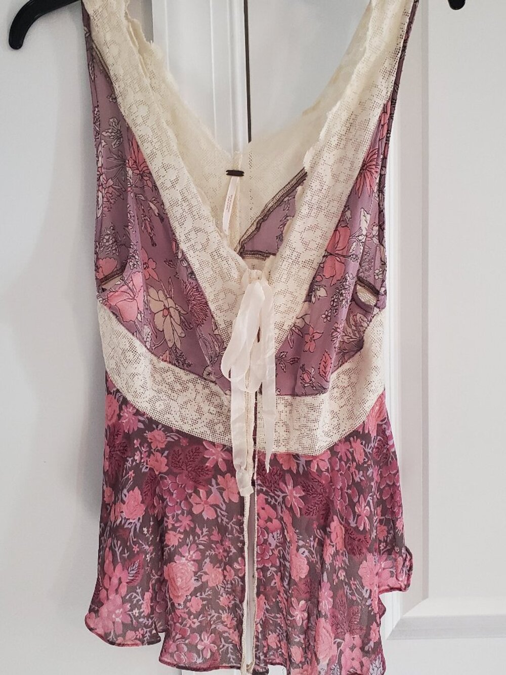 Free People Mauve Floral Lace Trim Babydoll Tank Top Boho Romantic Y2K